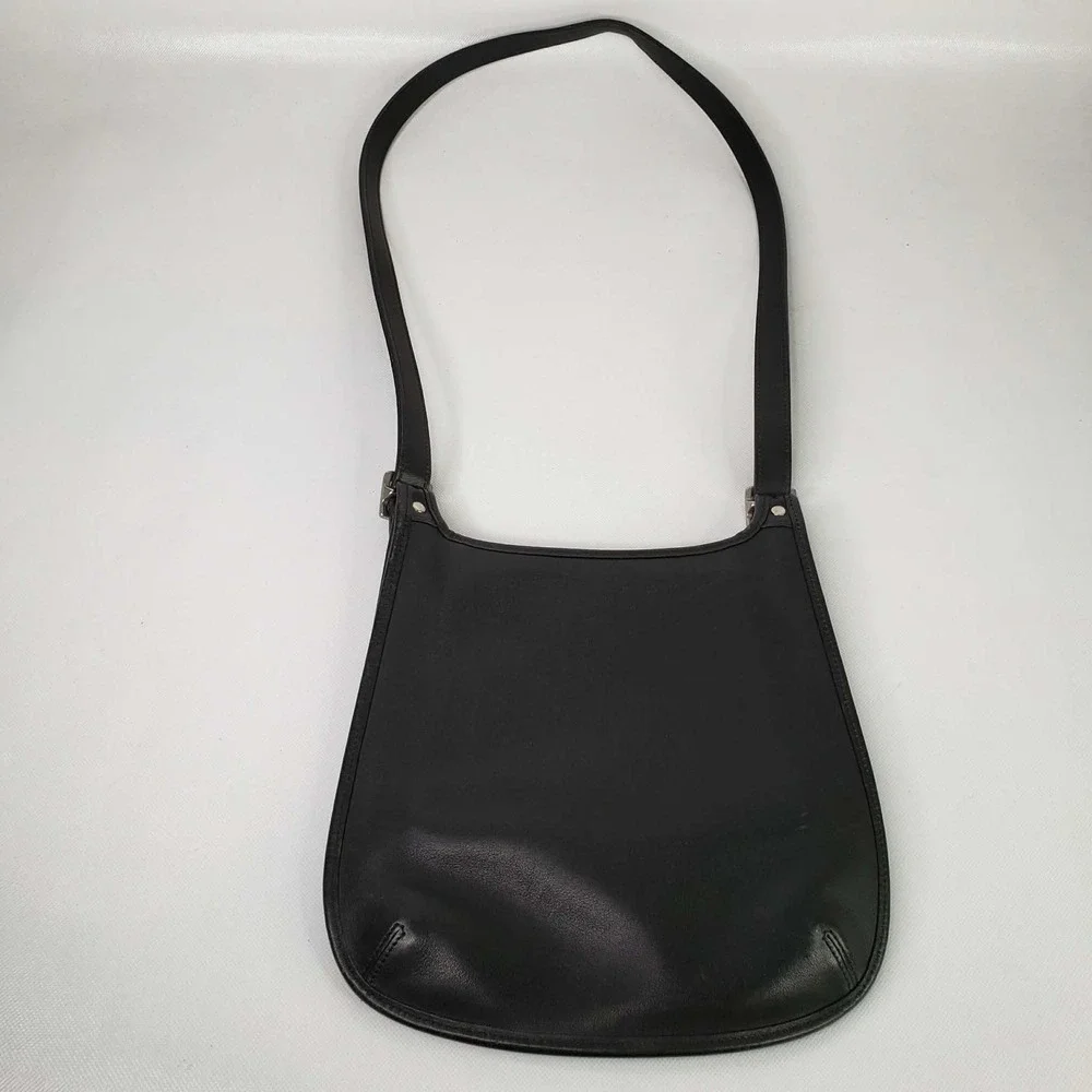 Vintage Coach Slim Hippie Flap Leather Black Crossbody Bag Purse Boho Silver